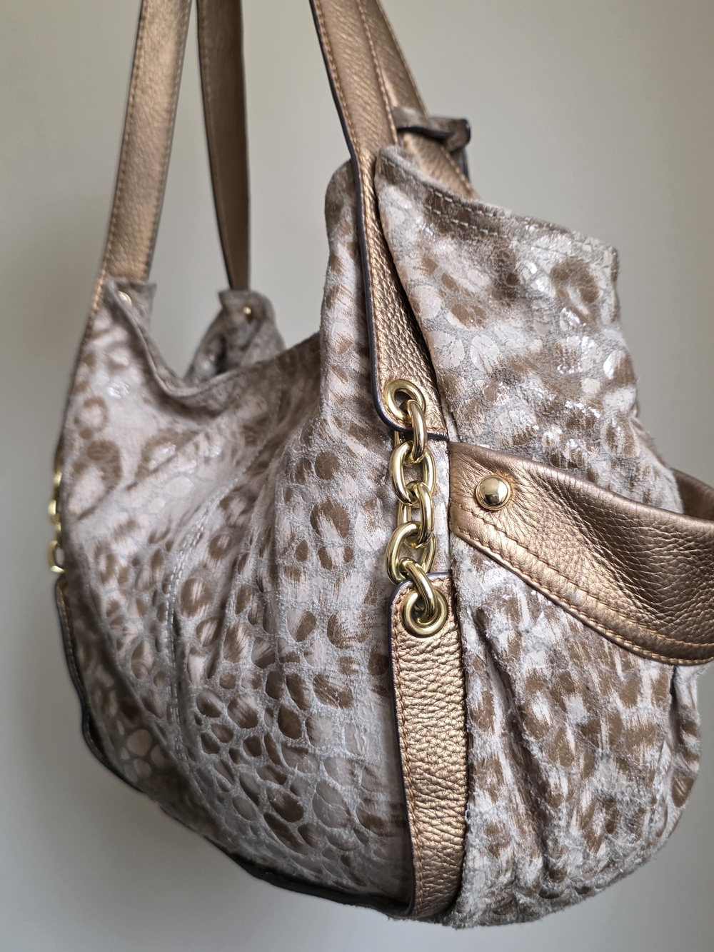 b. makowsky Beige and Brown Leopard-Print Hobo Bag with Gold Accents - Picture 2 of 7